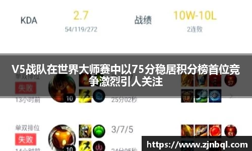 V5战队在世界大师赛中以75分稳居积分榜首位竞争激烈引人关注